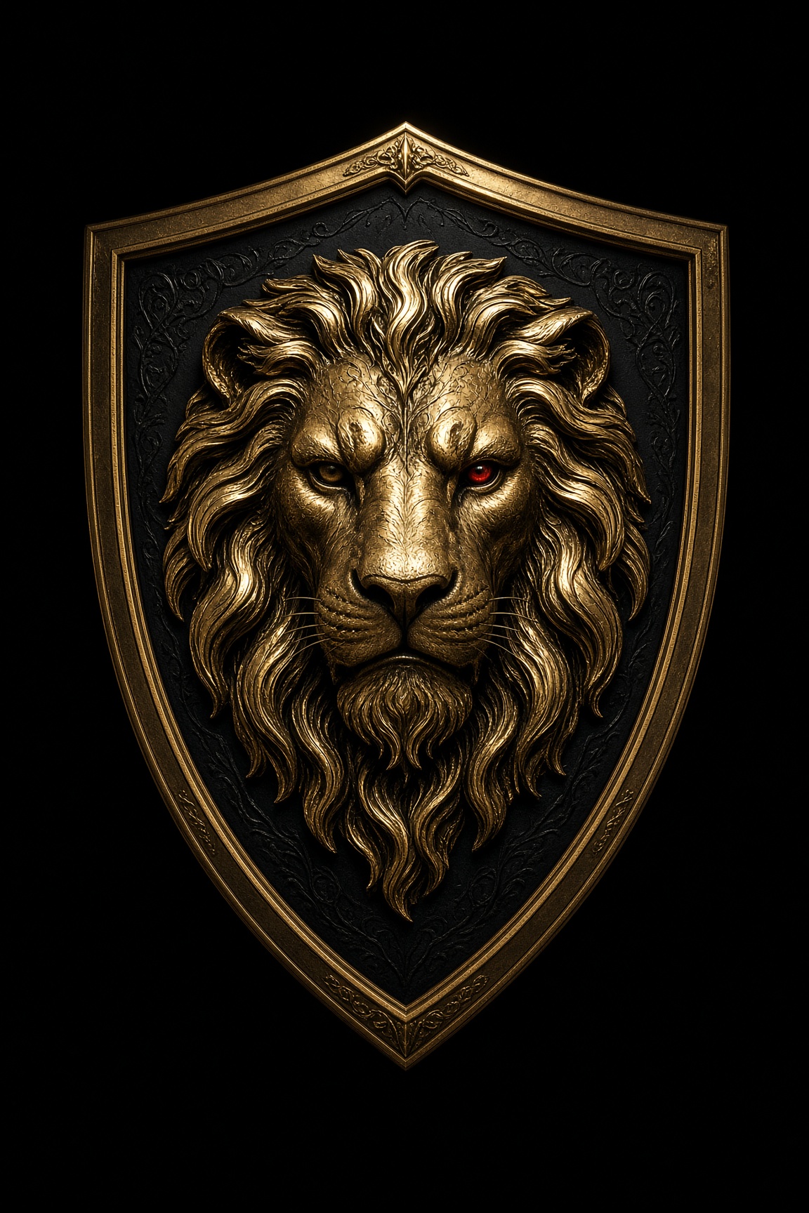 Gold lion head on a black shield